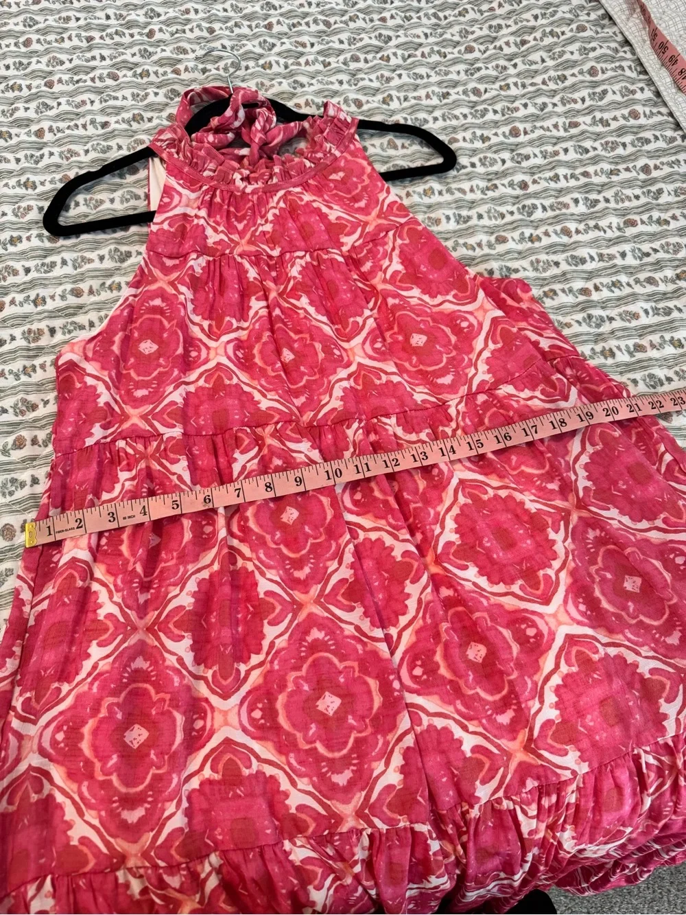 Indigo Soul Pink Floral Boho Tiered Maxi Dress Size Large